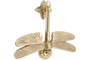 Infinity Decor Heurtoir de porte en laiton massif en forme de libellule finition laiton poli - Heurtoir de porte à main vintage pour porte d'entrée meubles