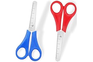 FTONOM5 2Pcs Kids Blunt Tip Safety Scissors with cm Scale, Stainless Steel & PP Handle for Scrapbooking Art DIY Craft, School Supplies, Left/Right Handed Use, Ages 3+