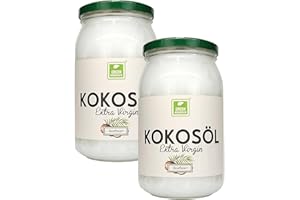 ‎GREEN ESSENCE Kokosöl Kaltgepresst Nativ von der Grünen Essenz Kokosnuss duftendes Öl im Bügelglas zum Kochen Backen zur Körperpflege 100% natürlich unraffiniert Kokosnussöl Extra Virgin (1,8 Liter)