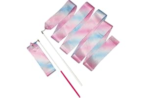 Ainkou 2 PCS 78.7inch Gymnastic Ribbon Sparkling Dance Ribbon Twirling Baton Long Ribbon Streamers Rhythmic Gymnastics for Kids Artistic Dancing Training Party Favors with Ribbon Dancer Wand