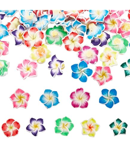 100 Perles Fleurs Hawaïennes Bleues 15mm – Frangipanier En Argile, Pour Bijoux DIY - 11