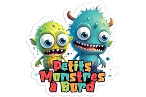 Sticker voiture 2 petits monstre a bord 15x15cm vinyle haute qualité, bébé à bord, autocollant voiture, style : moderne, 100% français, écoresponsable et écologique métal