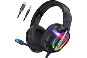 Fachixy FC200 Foldable Gaming Headset with ENC Mic, Gamer Headset for PS4, PS5, PC, Xbox, Switch, 3.5mm Wired Over-Ear Headphones with LED Lights - Black