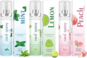 MUIEFE Fruit Oral Breath Sprays, 3PCS Mouth Breath Freshener, Dry Mouth Spray, Effective Refreshing & Moisturizing Oral Care Spray with Mint, Peach, and Lemon Flavors, Prevents Dry Mouth and Bad Breath, 20ML