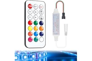 WrteEase DC5V/12V/24V RF Wireless Remote LED Controller,Addressable Mini LED Strips Compatible with WS2812B and WS2811 Led-Lights,3 Pin JST Connector,21 Key Remote,Max 2048 Pixel Capacity