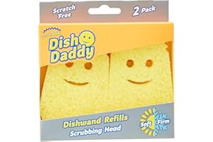 Scrub Daddy Dish Wand Scrubbing Brush Replacement Heads, Soap Dispensing Brushes, Texture Changing Washing Up Sponges, Detachable Dish Daddy Head Sponge Refills, Yellow 2 Pack