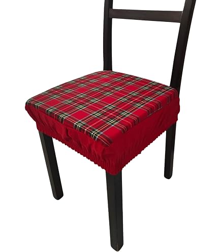 Set 6 Cuscini Per Sedie Da Cucina — Tessuto Scozzese Rosso Natale, Imbottiti, Con Elastico, 40x38 Cm