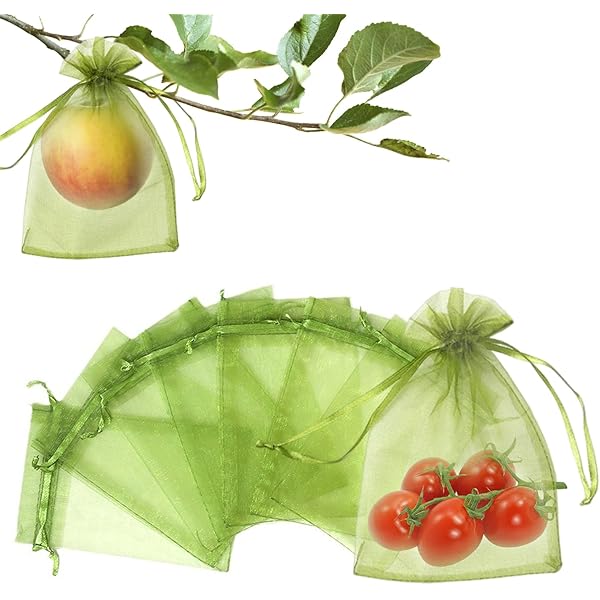 Lot De 50 Sacs De Protection Fruits En Organza 20x30cm - Réutilisables, Cordon De Serrage, Vert