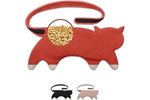 LESCHI Cuscino termico per microonde - In cotone bio con grano biologico - Cuscino riscaldante a 10 camere - Ideale per dolori mestruali, alla pancia, schiena e zona lombare - Gatto, rosso