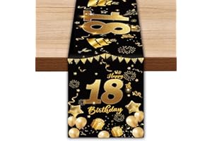 TAIMEIMAO Schwarz Gold Geburtstag Tischläufer,Happy 18th Birthday Tischband,Alles Gute zum Geburtstag 18.Tischläufer,Deko 18. Geburtstag,Tisch Deko für Mädchen Jungen Geburtstag Party Dekoration,35x180cm