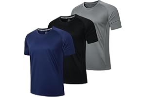 LUWELL PRO 3 Pack Mens Running T Shirts Gym Clothes Shirts Dry Fit Moisture Wicking Athletic Shirt Breathable Cool Workout Tshirts