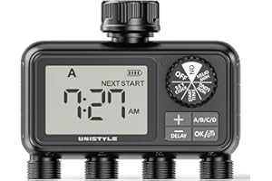 ‎UNISTYLE Unistyle Bewässerungscomputer 4 Ausgänge, Automatische Bewässerungsuhr, Rasensprenger Bewässerungssteuerung, Bewässerungssystem für Gartenbewässerung, Wasser Zeitschaltuhr Bewässerung Garten