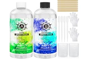 Rouclo Resina epossidica con indurente, 948 ml/32 oz trasparente, set di resina epossidica con bastoncini di legno, guanti 1: 1 rapporto