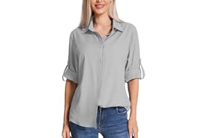 mosingle Chemise de safari pour femme - Protection solaire - Séchage rapide - Léger - Manches longues - Chemisier de voyage pour femme - Randonnée et camping