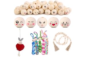ACIELANNA 100 Pezzi Palline di Legno con Faccine, Palline Legno per Lavoretti 20 mm, 5 Stili Smiley Natura Palline di Legno con Foro per DIY Decorazioni Artigianali, Braccialetti, Teste di Bambole