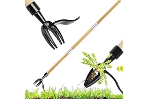 RUTIDA Weed Puller, 113CM Long Handle Weed Remover Tool with Bamboo Handle and 4 Claws, Dandelion Weeder Tool Stand Up Garden Lawn Weed Puller Root Remover for Patio, Lawn, Garden, Path
