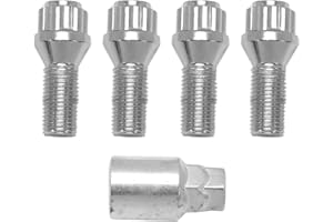 Konuooer 4X Juego de tornillos de rueda antirrobo compatibles con A1 A3 A4 A5 Golf Jetta Touran Seat Vivaro X3 X5 M14 x 1,5 28 mm con 1 llave