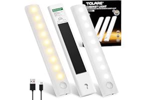 Tolare Luce LED Sensore Movimento, 2 Colori Regolabili Luci LED per Armadio, USB-C Ricaricabile Luci Armadio con Striscia Magnetica Adesiva, Luce Notturna Portatile Senza Fili- 3 Pezzi