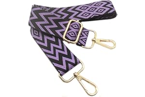 KERIOCUSI Tracolla per Borse Donna Viola-Nero Cinghia Della Borsa Larga, Tracolla Regolabile con Gold Moschettone, Durevole per Crossbody Borsa, Borsetta, Chitarra DIY Spalla Accessori per Ragazze, 702