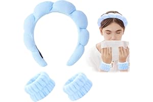 MIIOTO Juego de 3 Diademas de Spa, Diadema de Maquillaje y Pulsera, Diademas Faciales de Spa, Diadema de Esponja para Lavar la Cara, Muñequera para Spa (#3)