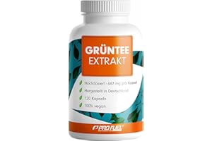 ‎PROFUEL Grüntee Extrakt 120x Grüner Tee Kapseln - 1333 mg pro Tag, davon 600 mg EGCG - Grüntee Kapseln hochdosiert + Schwarzer Pfeffer - Grüner Tee Extrakt mit 95% Polyphenolen - 100% vegan