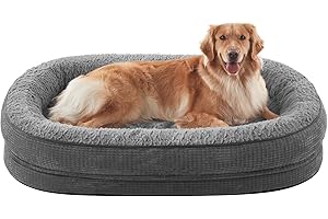 PAWK Panier Chien Grande Taille XL Orthopedique, Memoire de Forme Lit pour Chien, Canapé Chiens Dehoussable Lavable, Lit Ovale Imperméable, Gris
