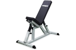 POWRX Banco de gimnasio para levantamiento de pesas - Banco multifunción para ejercicios de fortalecimiento muscular - Respaldo ajustable - Almohadillas de espuma y base antideslizante