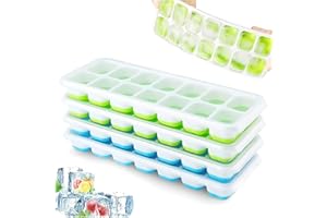 Airabc 4er Pack Eiswürfelform Silikon Mit Deckelm, Platzsparend und stapelbar Ice Tray Ice Cube, LFGB Zertifiziert und BPA Frei Quadratische Eiswürfelschalen einfach Herauszunehmen