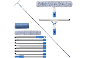 Mitclear 10Ft(3m) Window Cleaning Equipment with Long Handle, Telescopic Window Cleaner Tool with 14'' Squeegee & Microfiber Scrubber, Window Washing Kit for High Windows Mirror Shower Glass Car RV