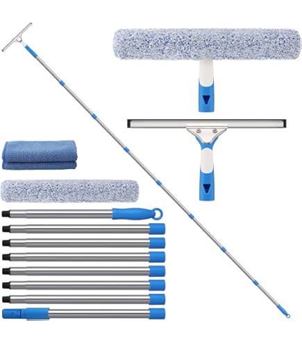 Window Washing Kit With Extension Pole AquaBLADE Professional Silicone Squeegee Window Cleaning Kit | Includes 2 Microfiber Washers Window Squeegee