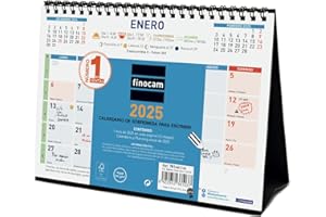 Finocam - Calendario Color de Sobremesa para Escribir 2025 Mes Vista Enero 2025 - Diciembre 2025 (12 meses) Español