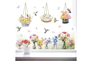Tenare 2 Hojas de Pegatinas de Ventana de Primavera Calcomanías de Ventana Cristal de Flores Etiquetas Adhesivas de Anticolisión de Puerta Decoraciones para Hogar Jardín Oficina Dormitorio Sala Pared