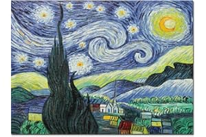 Fokenzary Handgemaltes Ölgemälde auf Leinwand Vincent Van Gogh klassische Sternennacht Reproduktion Wanddekoration fertig zum Aufhängen 60x80cm
