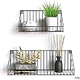 Gadgy Floating Shelves | Set of 2 Piece Hanging Wall Shelf | Black Metal wire frame | Size 45 x 12 x 15 cm. & 30 x 12 x 15 cm. | Wall Decoration for living room, kitchen and more
