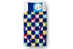 Official Fall Guys Grid Design Single Duvet Cover Set | Reversible 2 Sided Bedding Including Matching Pillow Case, Polycotton, Blue