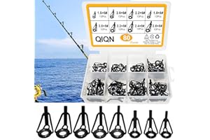 QIQN Angelrute Reparatur Spitzenring Rutenring Edelstahl Keramik Spitzenringe Kit Angelrutenführungen Rutenringe für Reparatur Ersatz Pole Gebäude (8 Größe 80 Stück)