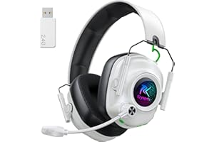 Krysenix KGH2 Gaming Headset Wireless für PS5, PS4,PC, Mac, Switch, 2.4GHz Gaming Headset mit Mikrofon, Noise Cancelling Kabelloses Kopfhörer mit LED-Lichtern, 40H Akkulaufzeit, Reines Weiß