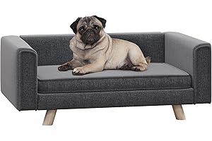 PawHut Elevated Dog Sofa Bed with Cushion for Medium and Small Dogs, Grey