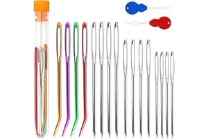 Lotbun 18 Pezzi Set di ago da lana, Set di Aghi a Grande Occhio, Aghi da Ricamo, Aghi da Lana, di aghi per cruna larga di alta qualità, ago per filo da ricamo in pelle, Aghi per Cucire