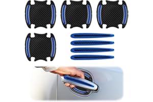 PLIMBIN 8 Pcs Car Door Handle Protector Stickers, 3D Carbon Fiber Auto Door Handle Scratch Protection Cover Guard Film, Universal Car Door Cup Handle Safety Reflective Strips for Most Car Handles (Blue)