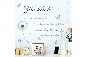 KAIRNE Wandtattoo Pusteblume,Schwarz Wandtattoo Sprüche,Schmetterlinge Löwenzahn Wandsticker für Wohnzimmer,Inspirierende Zitate Wandsticker,Glücklich Wandaufkleber für Schlafzimmer Büro Küche Deko