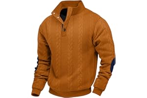 EndoraDore Felpe da Uomo Jacquard Casual a Maniche Lunghe Pullover Maglieria con Bottoni Colletto Regular Fit Sweatshirts