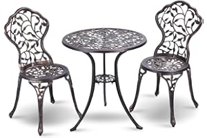 ‎COSTWAY COSTWAY 3-TLG. Gartenmöbel Set, Balkonset mit 2 Stühlen und Tisch, Balkonmöbel aus Aluminiumguss, Terrassenmöbel, Gartengarnitur, Sitzgruppe für Terrasse, Balkon, Garten