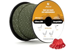 Abma Cord Tent Guy Ropes 3mm 30M Guy Line 6 Pcs Guy Rope Tensioners Heavy Duty Guide Rope for Camping, Gazebos, Awning, Tarp - Reflective Army Green