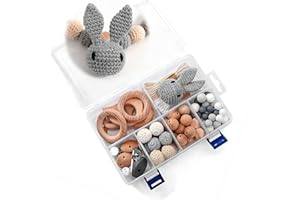 Artlatu 81 Stk Makramee Holzperlen Set,29 Silikon Perlen 26 stk Holzperlen,12stk 20mm Häkeln Holzperlen, 2stk holzclip,20m Bastelseilen, für DIY Schmuck Herstellung DIY Handwerk Makramee (gery)