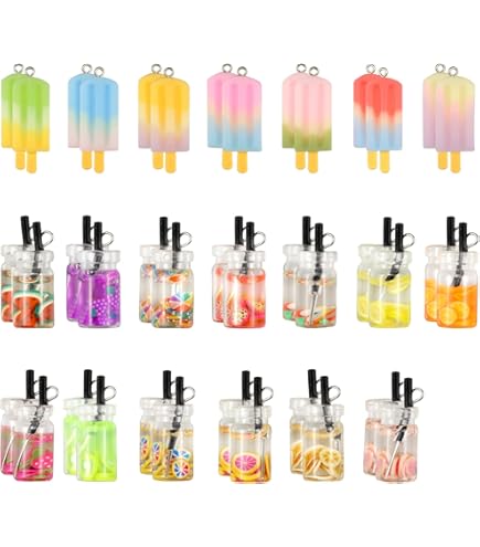 SUNNYCLUE 1 Bo?Te 52 Pièces Perle Thé Au Lait Charmes Thé Aux Fruits Mini Bouteille Pendentifs Charmes Pour Boucle D'oreille Bracelet Collier Porte-Clés Fabrication De Bijoux à Bricoler
