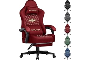 GTPLAYER Fabric Gaming Chair, Ergonomic Computer Chair with Footrest and Lumbar Support Height Adjustable Home Office Chair with 360°-Swivel Seat and Headrest (Red)