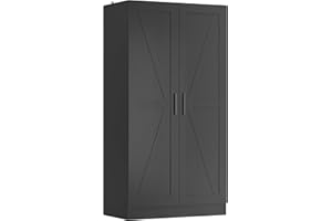 Panana Wooden Storage Kitchen Cupboard, Freestanding 2 Doors Cabinet with Adjustable Shelves Organizer Unit Sideboard for Living Room, Bedroom, Kitchen and Hallway (Black)