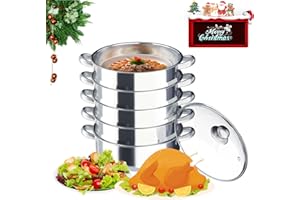 WSIKGHU Dampfgarer Topf 5 Etagen, Mantowarka Induktion Dampfkocher mit Glasdeckel, 26/28/30/32 cm Große Edelstahl Dampf Kochtopf mit 1 Pfanne und 4 Dämpfern - EU Stocks (30cm/12zoll)