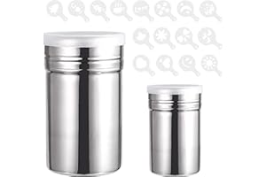 INHEMING Lot de 2 Saupoudreur en Acier Inoxydable, Tamis pour Café,Cacao,Sucre Glace,avec 16 Pochoirs à Cafe